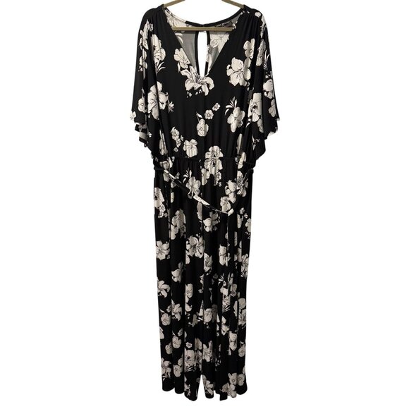 Lane Bryant Black & White Floral Jumpsuit Size 26/28W stretch Jumpsuit - Picture 2 of 12